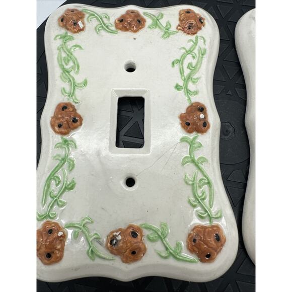 Lot Of 2 Vintage 67’ Ceramic Light Switch Covers Floral Design - Picture 2 of 8